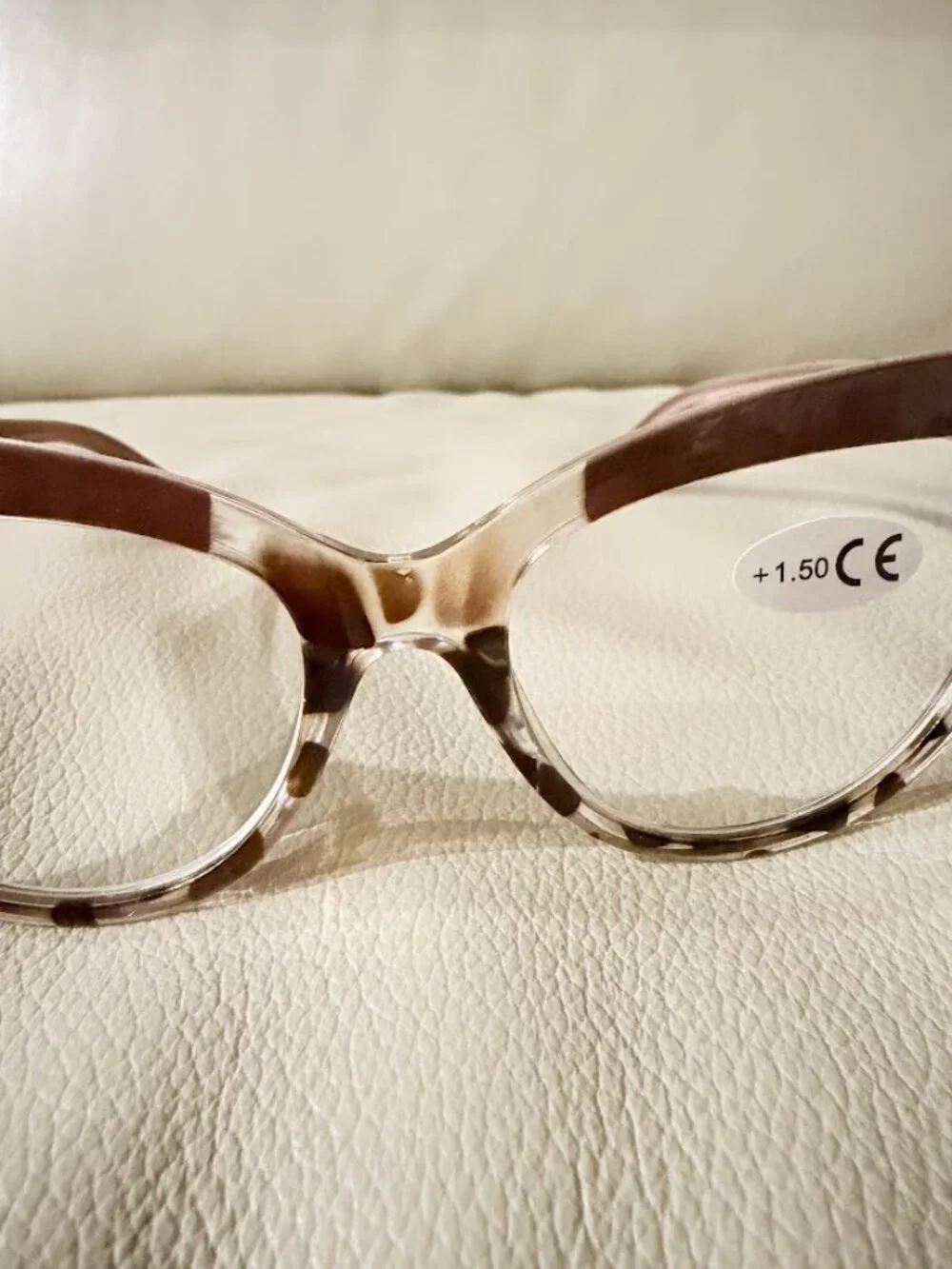 Elegant Brown Cat Eye Readers +1.50 with Gold Stud Details